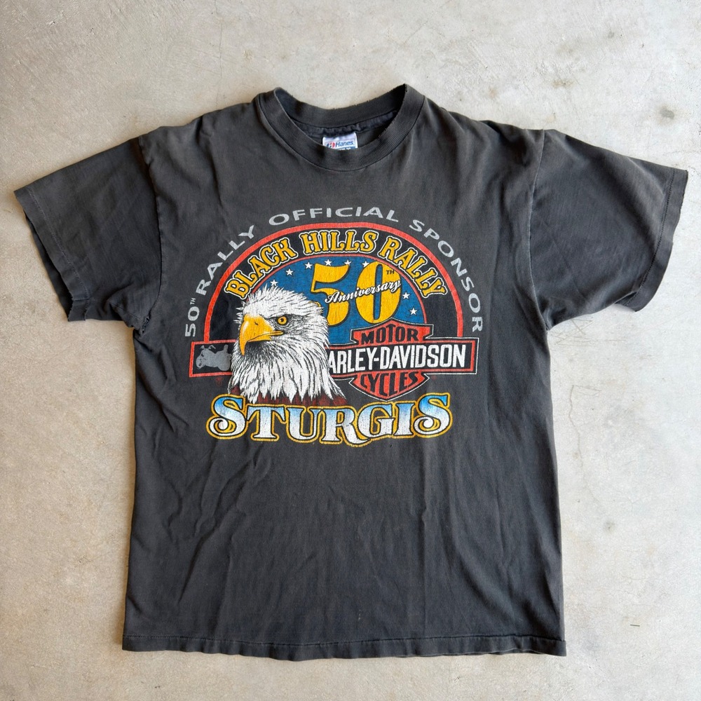 Vintage 1990 Sturgis Black Hills Rally 50th Anniversary T-Shirt Hanes L Faded